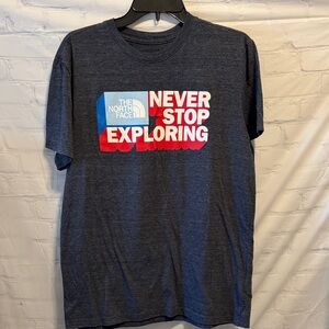The North Face Men’s Large Navy Blue Graphic 'Never Stop Exploring' Tee